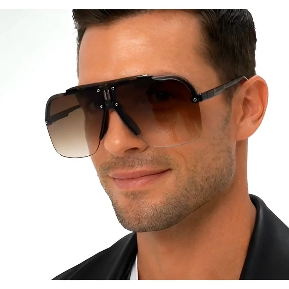 Sunglasses Brown Lens Shield Visor Flat Top Brown Tortoise Fashion Shades Lentes